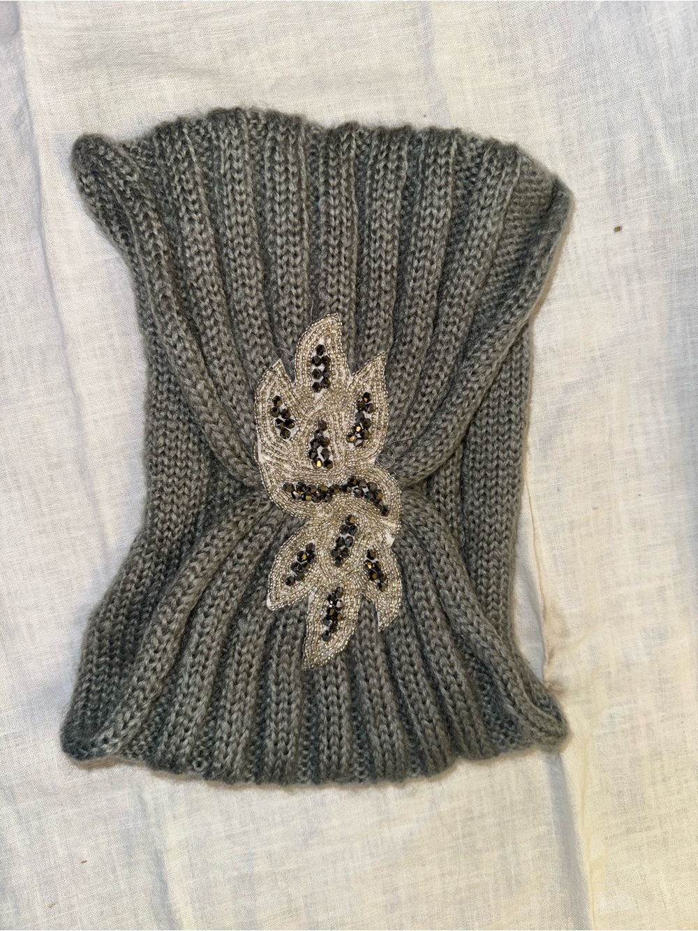 Icing Ribbed Knit Gray Head Wrap with Fold Detail